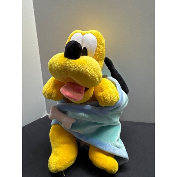 Disney Babies Pluto Plush Toy With Blanket & Bone Stuffed Animal 11" Vintage Col - Picture 2 of 13